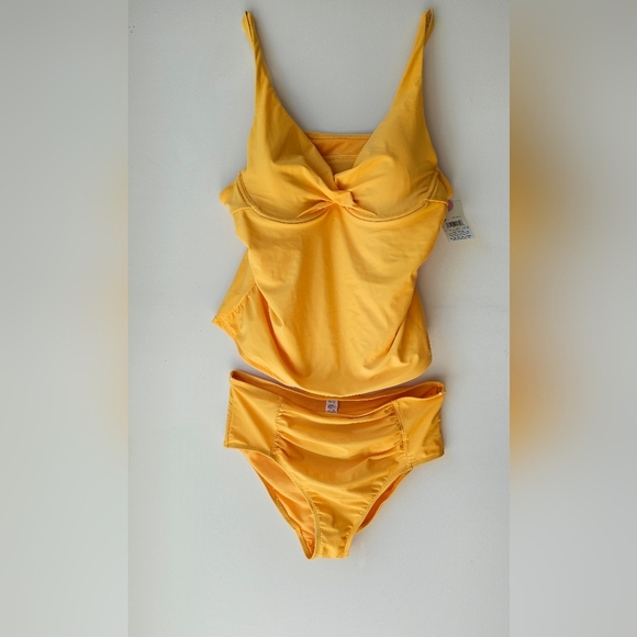 George Swimwear Tankini Set Top Padded high waist bottom Ruched Dark Yellow L - Picture 1 of 8